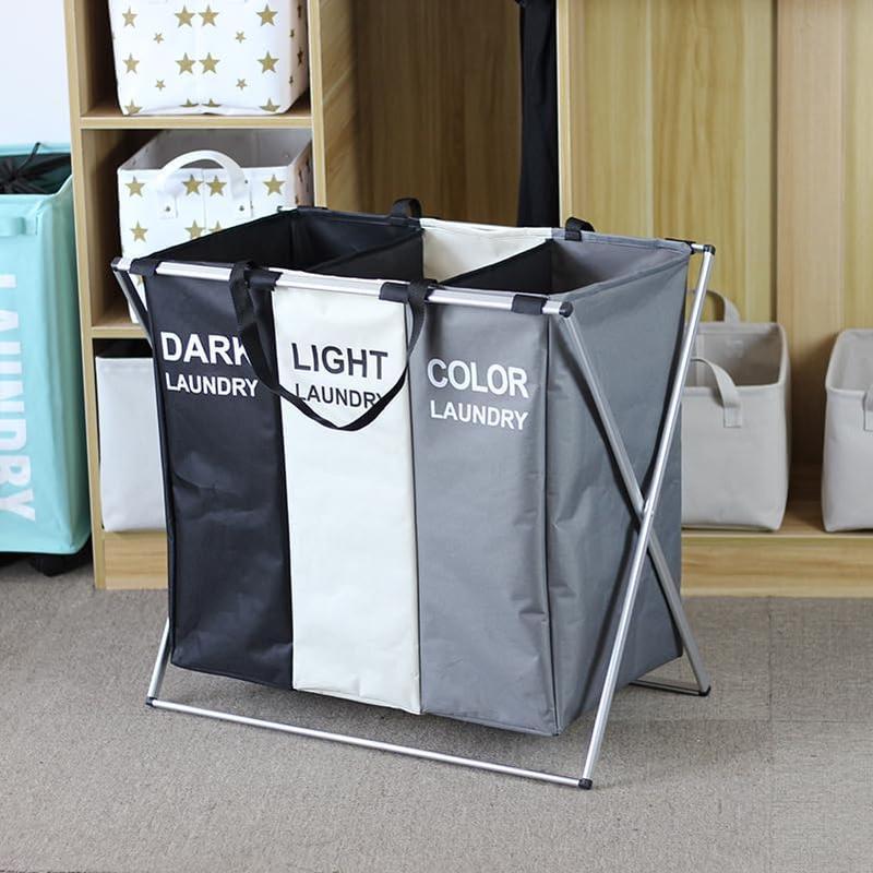 Large 3 Section Laundry Basket180L Freestanding Laundry Hamper,Colapsible Tall Clothes Hamper with Handles for Clothes Tovs in the Dorm & Family Closet Storage and Organizer,Thanksgiving, ChristmasGifts.