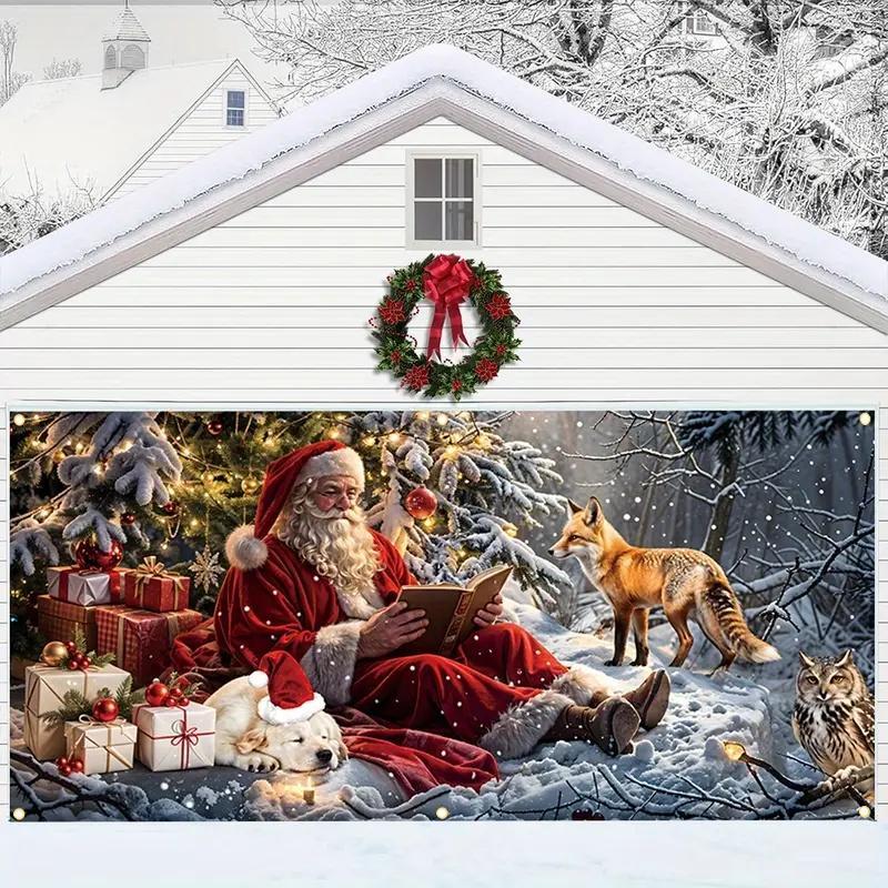 Christmas Themed Garage Door Cover, 1 Count Santa Claus Pattern Garage Door Banner, Festive & Party Supplies for Home & Warehouse