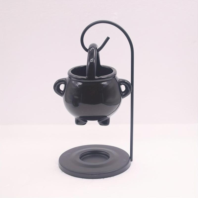 Witch Cauldron Oil Burner, 1 Count Gothic Aromatherapy Diffuser & Wax Melt Holder, Ceramic Tealight Candle Decor for Home Party Festival Haunted House(without Candle)