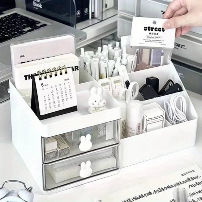 White Plastic Makeup Organizer with Sliding Storage Drawer for Home Office School  Drawer Storage Holder Box Racks