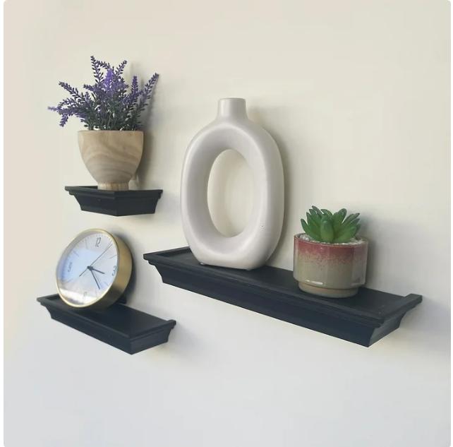 3PC Plastic Floating Shelves, Black - Perfect for Home Organization