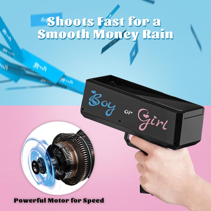 Gender Reveal Money Shooter with Pink and Blue Prop,cars birthday decor, Handheld Spray G for Gender Reveal Party Star Gift