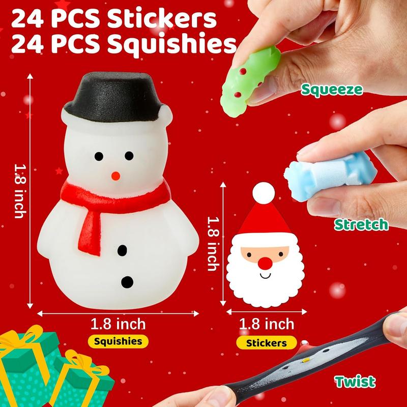 Christmas 48 Stocking Stuffers for Kids: Christmas Squishies Gifts Party Favors - Fidget Toy Bulk Advent Calendar Trinkets - Grinch Goodie Bag Prizes for Classroom Girl (24 Mochies + 24 Stickers)