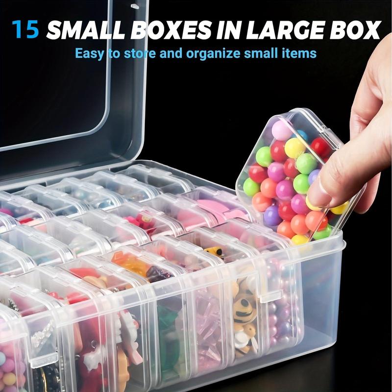 Multi-grids Clear Storage Box Set, 15pcs Mini Transparent Storage Box with 1 Storage Case, Portable Storage Organizer for Hair Jewelry Necklace Ring, Home Organizer