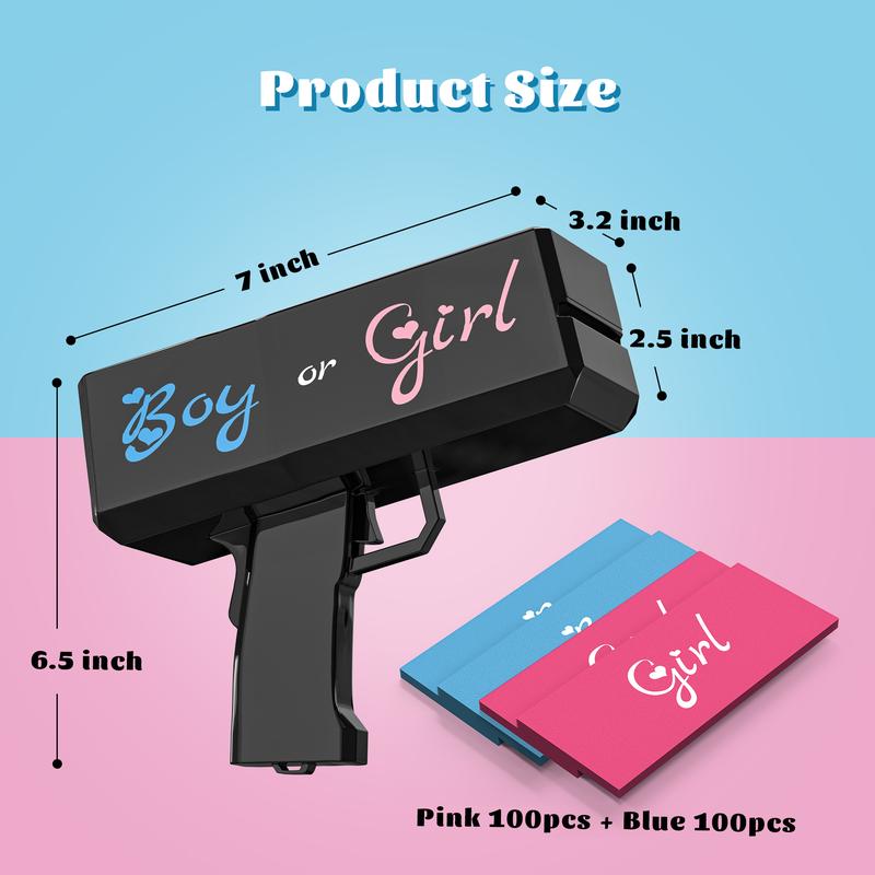 Gender Reveal Money Shooter with Pink and Blue Prop,cars birthday decor, Handheld Spray G for Gender Reveal Party Star Gift