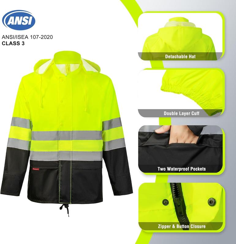 ProtectX Hi Vis Rain Suit for Men Waterproof Class 3 High Visibility Reflective Safety Rain Jacket Pant Set Rain Coat Workwear