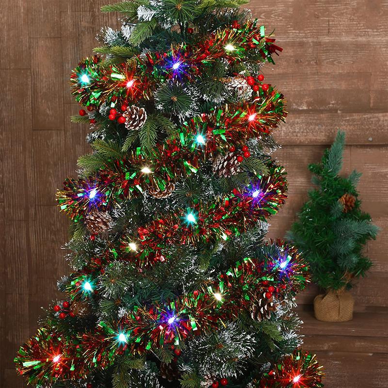 Christmas Tinsel Garland Night Light, Battery Powered Colorful Tree Garland without Battery, Indoor & Outdoor Decoration Supplies for Party Festival