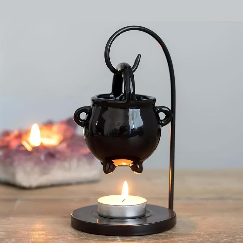 Witch Cauldron Oil Burner, 1 Count Gothic Aromatherapy Diffuser & Wax Melt Holder, Ceramic Tealight Candle Decor for Home Party Festival Haunted House(without Candle)