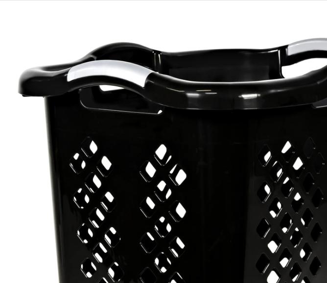 Home Logic 2 Bushel Lamper Plastic Laundry Basket with Silver Handles, Black, Adult   Tween Organiser