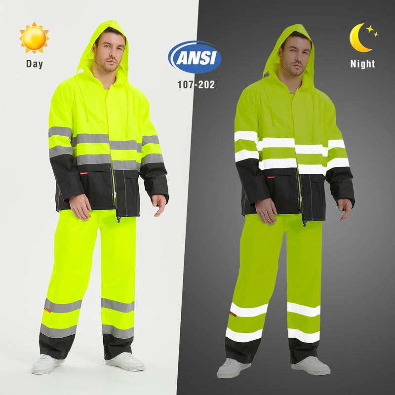 ProtectX Hi Vis Rain Suit for Men Waterproof Class 3 High Visibility Reflective Safety Rain Jacket Pant Set Rain Coat Workwear