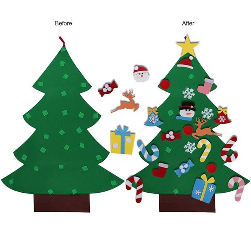 Felt Christmas Tree with Detachable Ornaments, 26 32pcs Christmas Tree & Battery Powered Light String without Battery, DIY Handicrafts Festival Wall Decoration