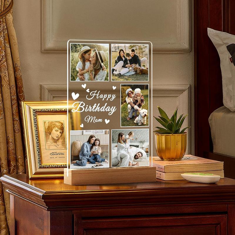 Personalized Christmas Birthday Gifts for Mom from Daughter and Son, Custom Picture Frames with Night Light, Custom Mom Photo Frame, Personalized Photo Gifts for Mom, Baby, Kid, Family