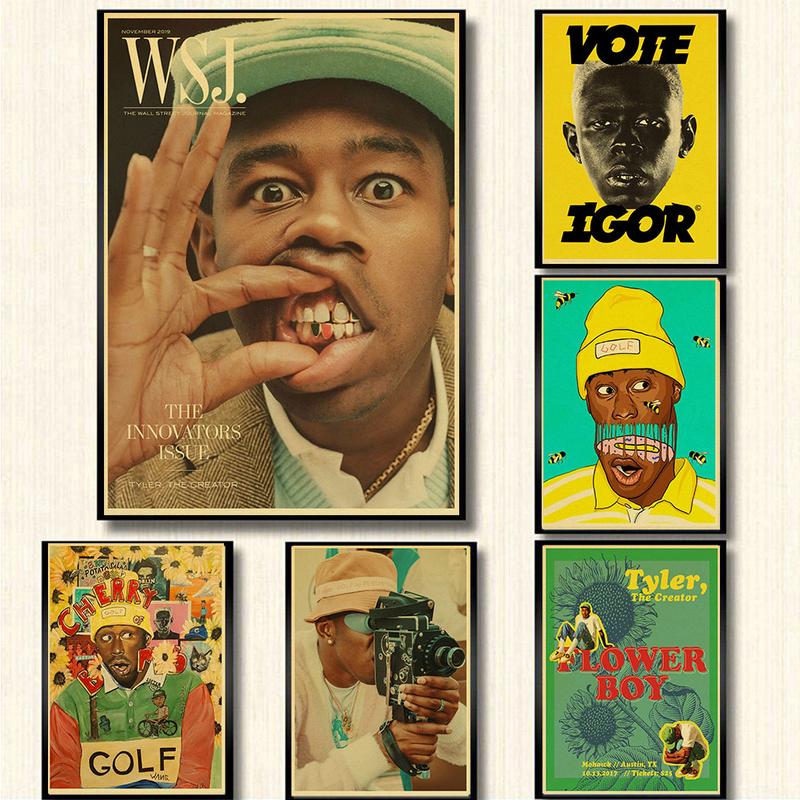 Tyler The Creator Hip Hop Rapper Star Retro Posters Wall Art Painting Vintage Kraft Paper Prints Home  Room  Bar Decor