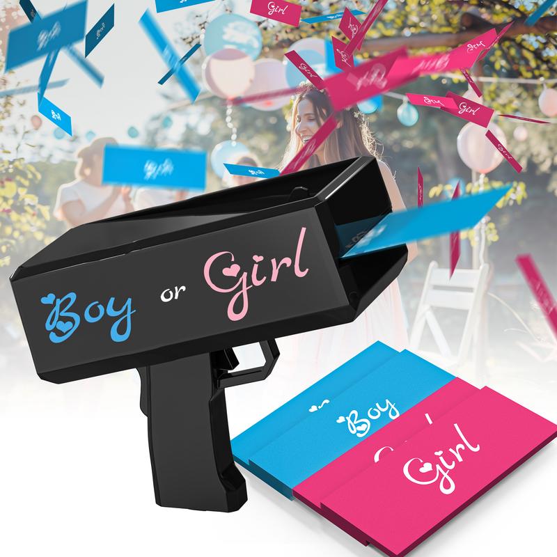 Gender Reveal Money Shooter with Pink and Blue Prop,cars birthday decor, Handheld Spray G for Gender Reveal Party Star Gift