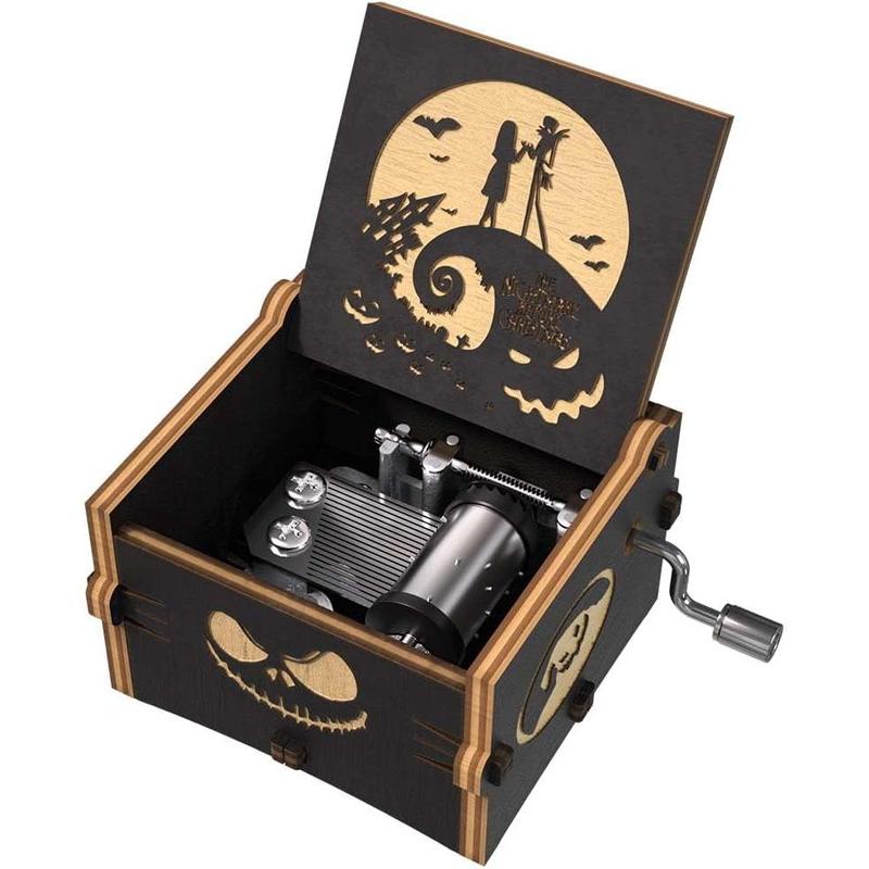 The Nightmare Before Christmas Music Box - Engraved Mini Wood Music Box Gift, Melody This is Halloween, Home Decor for  Thanksgiving Ornaments Wooden