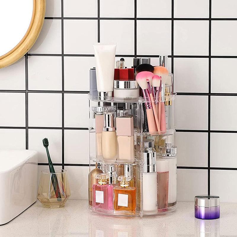 Rotatable Makeup Organizer, 1 Count Large Capacity Cosmetic Storage Box, Makeup Stand, Desktop Organizer For Home & Travel