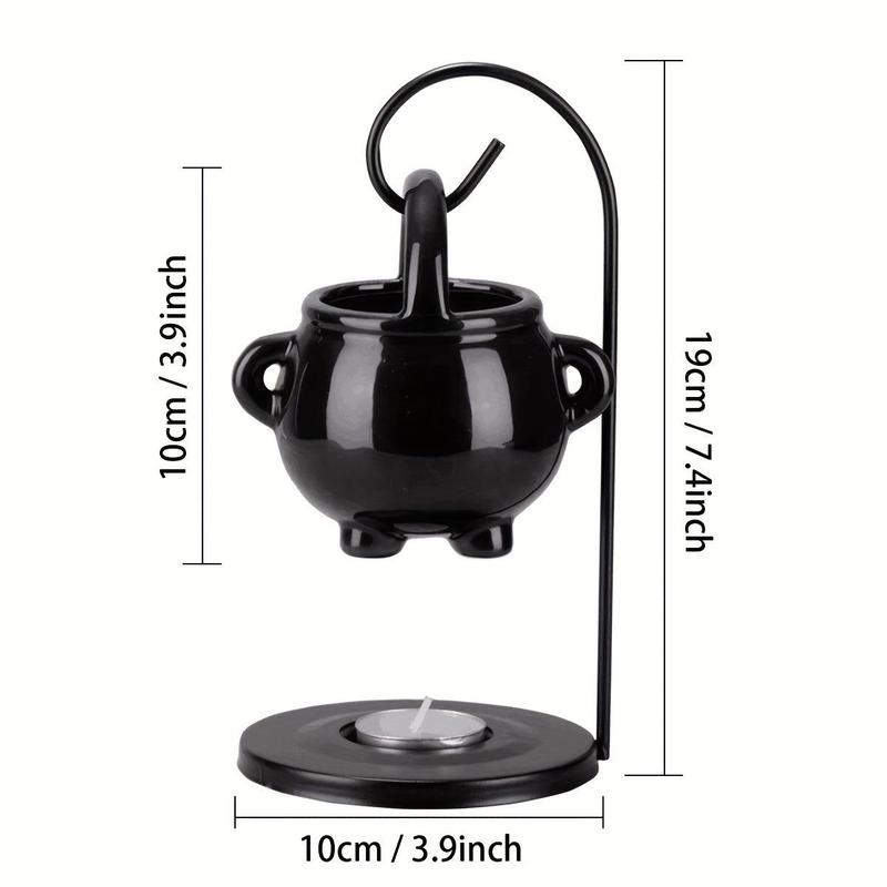 Witch Cauldron Oil Burner, 1 Count Gothic Aromatherapy Diffuser & Wax Melt Holder, Ceramic Tealight Candle Decor for Home Party Festival Haunted House(without Candle)