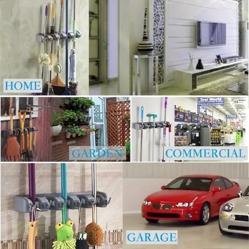 Wall Mounted Mop & Broom Holder, Multifunctional Mop & Broom Storage Rack, Household Cleaning Tool Organizer for Home Kitchen Bathroom