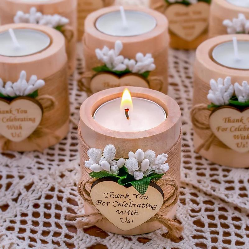 10 Piece Set of Wooden Tealight Candle Holders, Wedding Party Guest Favors, Thank You Favors, Guest Return Favors, Bridal Shower, Housewarming Gifts for Guests (Light Brown)