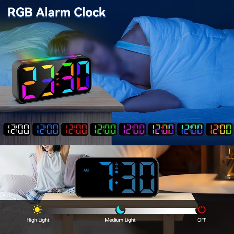 hatch alarm clock 1pc Multifunctional Iridescent Ambient Light Mirror Alarm Clock with Adjustable Screen Brightness and Color, Two Sets of Alarm Clock Functions, USB Plug-in, and Atmosphere Lighting