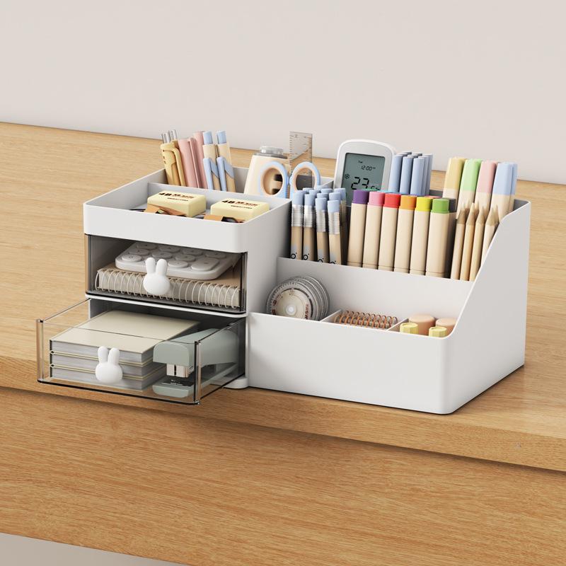 White Plastic Makeup Organizer with Sliding Storage Drawer for Home Office School  Drawer Storage Holder Box Racks