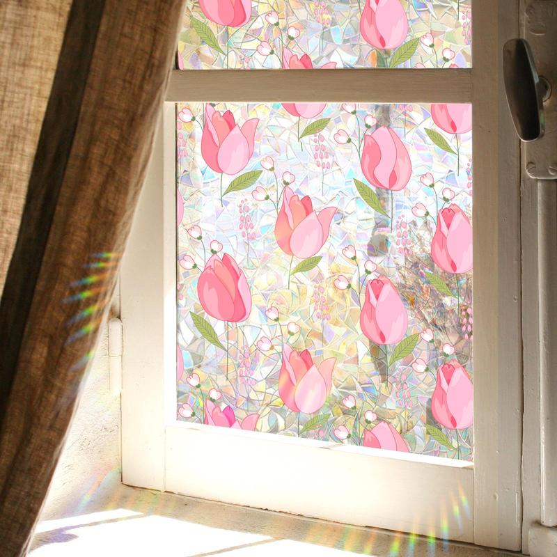 Tulip Pattern Window Sticker, 1 Roll Double-sided Visible Static Window Sticker, Decorative Sticker for Home Window