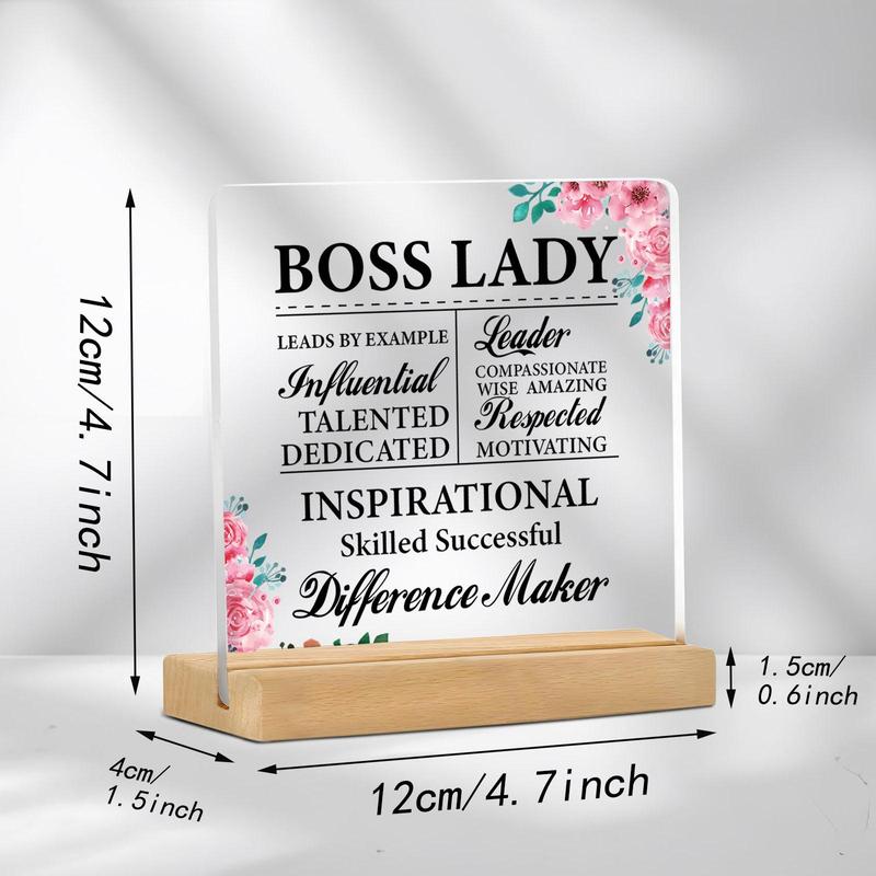 Flower Pattern Boss Lady Acrylic Desktop Ornament, 1 Count Modern Simple Desktop Decoration for Home Office, Gift for Boss Lady