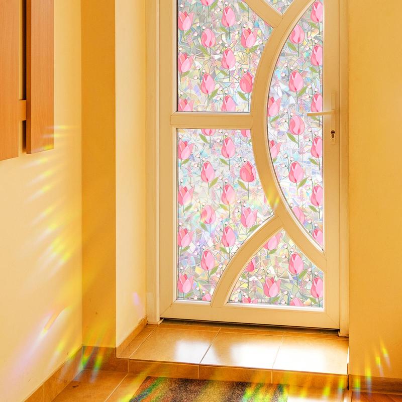 Tulip Pattern Window Sticker, 1 Roll Double-sided Visible Static Window Sticker, Decorative Sticker for Home Window