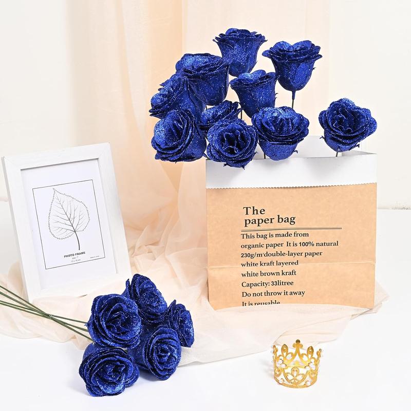 Glitter Roses Bouquet Fake Glitter Flowers Bouquet 24 Roses handmade flower Decor Decorative Fruit Gift