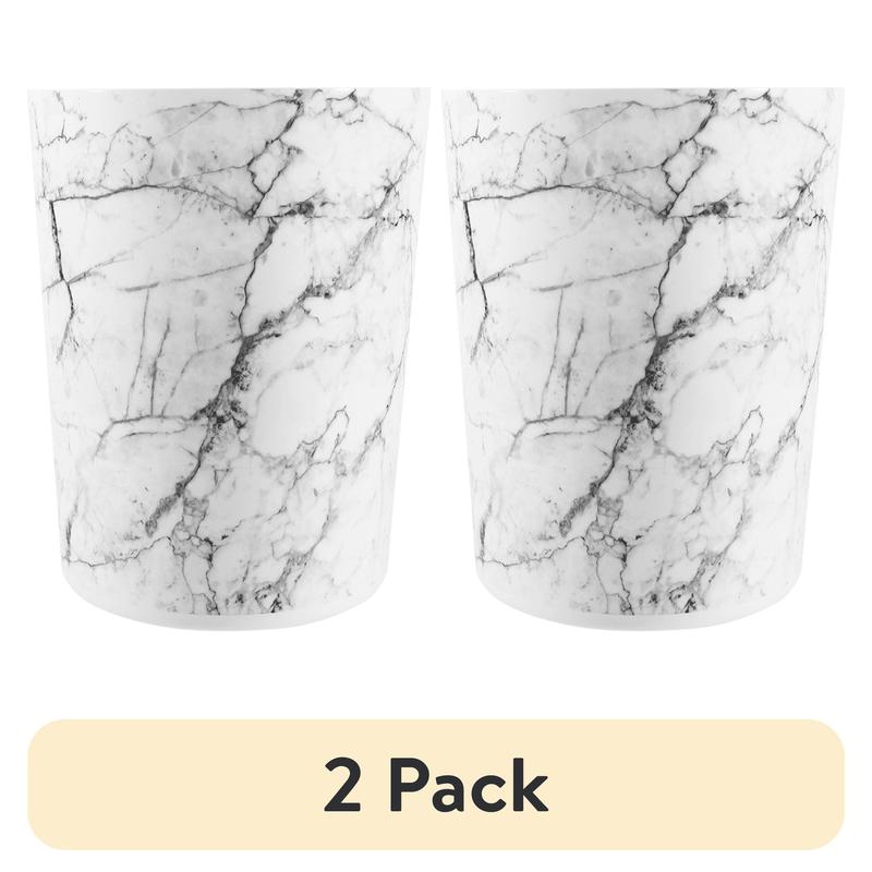 (2 pack) Mainstays 5 Gallon Trash Can, Plastic Office Trash Can, White Marble