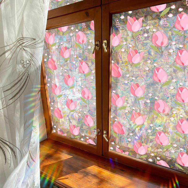 Tulip Pattern Window Sticker, 1 Roll Double-sided Visible Static Window Sticker, Decorative Sticker for Home Window