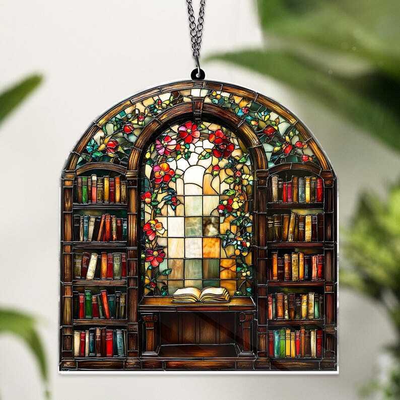 Library Acrylic Window Hanging, Book Lover Gift, Bookish Home Decor, Gift For Book Lover, Librarian Gift, Wall Hanging, Bookish Gifts