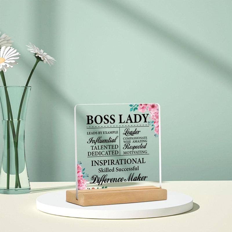 Flower Pattern Boss Lady Acrylic Desktop Ornament, 1 Count Modern Simple Desktop Decoration for Home Office, Gift for Boss Lady