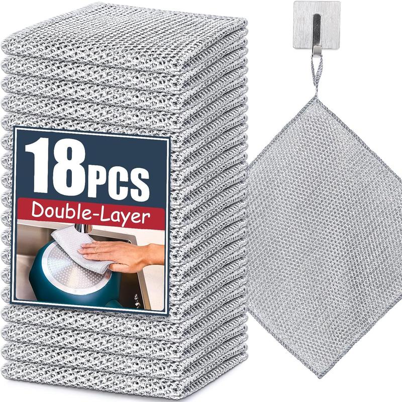 18 Pcs New Upgrade Steel Wire Dishcloth,Double-Layer Powerful Cleaning Non-Scratch Wire Dishcloth Rag for Cookware, Sinks, Dishes, Stove Tops Kitchen Cotton Set Comfortable