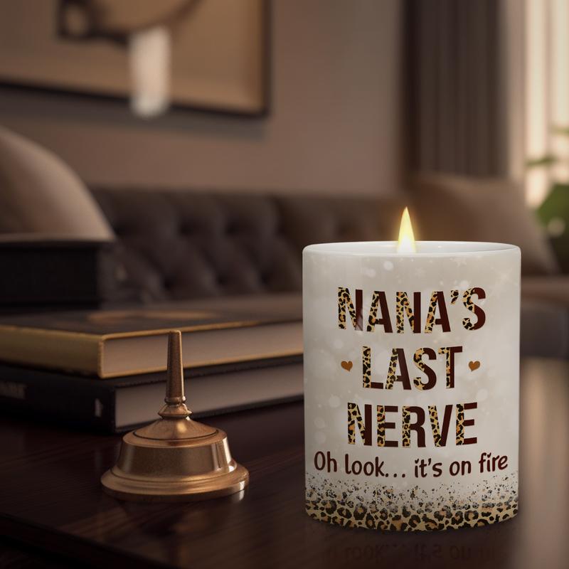 Ceramic Jar Scented Candle for Grandma - Nana's Last Nerve - Funny Candles Gifts for Grandmas Nana on Birthday Christmas Valentines - Gift from Granddaughter Grandson