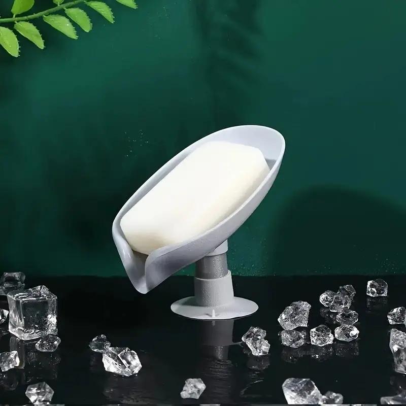 Solid Color Leaf Shaped Soap Dish, 1 Count Countertop Suction Cup Soap Drain Holder, Home Organizer For Bathroom Kitchen