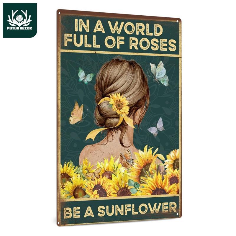 Be A Sunflower Decorative Plaque Without Frame, 1 Count Retro Signs Wall Decor For Kitchen Garden Home Coffee