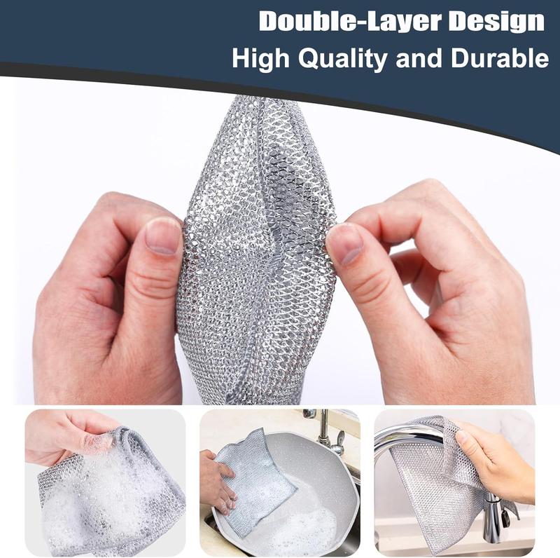 18 Pcs New Upgrade Steel Wire Dishcloth,Double-Layer Powerful Cleaning Non-Scratch Wire Dishcloth Rag for Cookware, Sinks, Dishes, Stove Tops Kitchen Cotton Set Comfortable