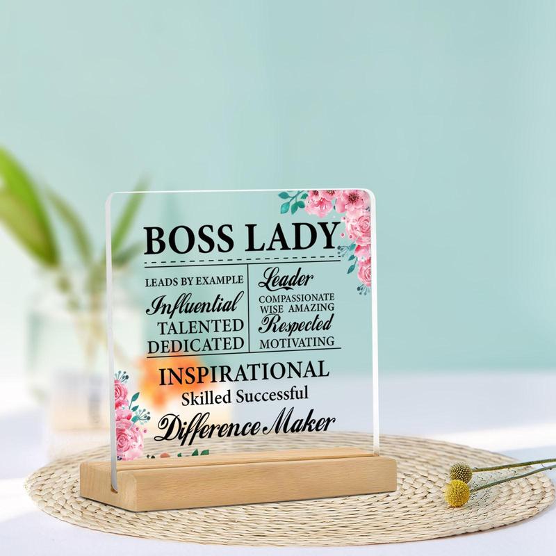 Flower Pattern Boss Lady Acrylic Desktop Ornament, 1 Count Modern Simple Desktop Decoration for Home Office, Gift for Boss Lady