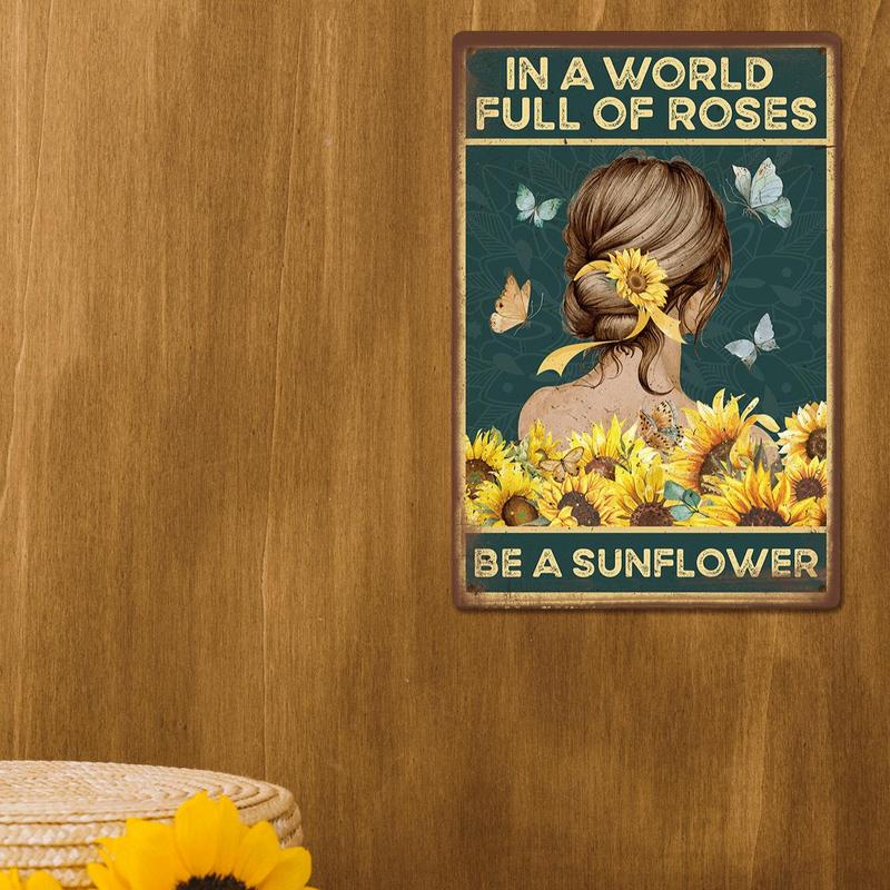 Be A Sunflower Decorative Plaque Without Frame, 1 Count Retro Signs Wall Decor For Kitchen Garden Home Coffee