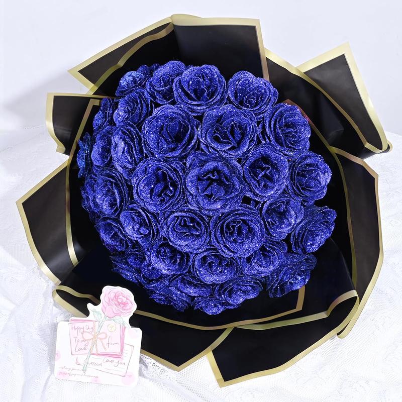 Glitter Roses Bouquet Fake Glitter Flowers Bouquet 24 Roses handmade flower Decor Decorative Fruit Gift