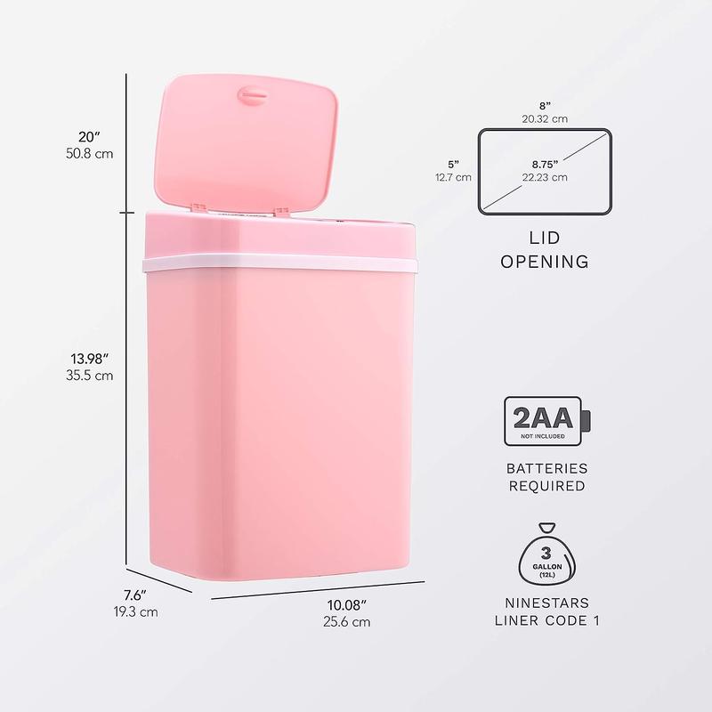 Automatic Touchless Motion Sensor Trash Can-3 Gal Pink Bin Cleaning