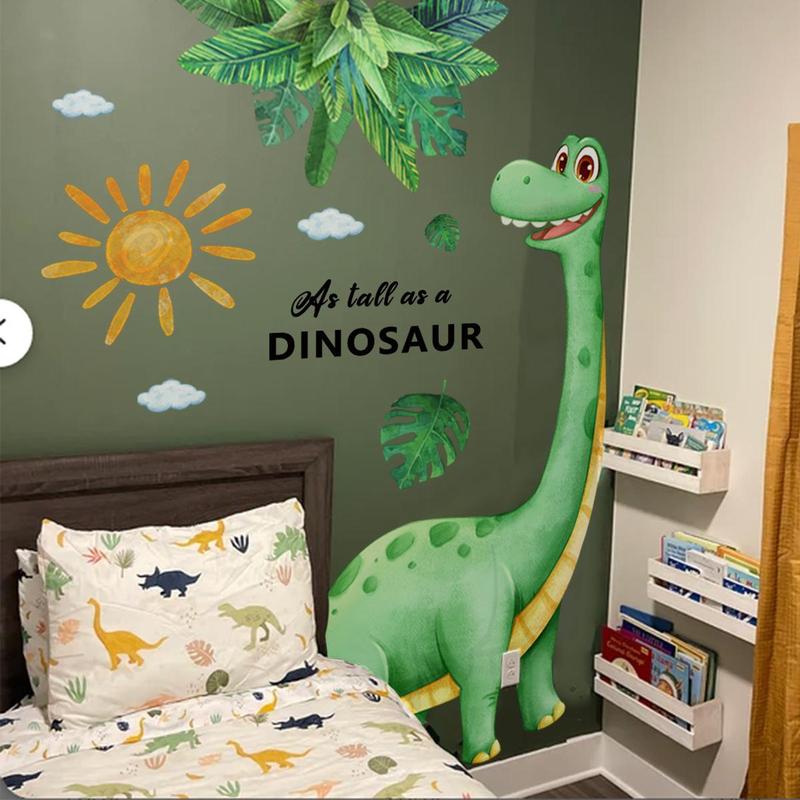 Cartoon Dinosaur & Sun & Plant Pattern Wall Sticker, 1 Set Creative Wall Decal, Wall Art Decorative Sticker for Home Bedroom Living Room