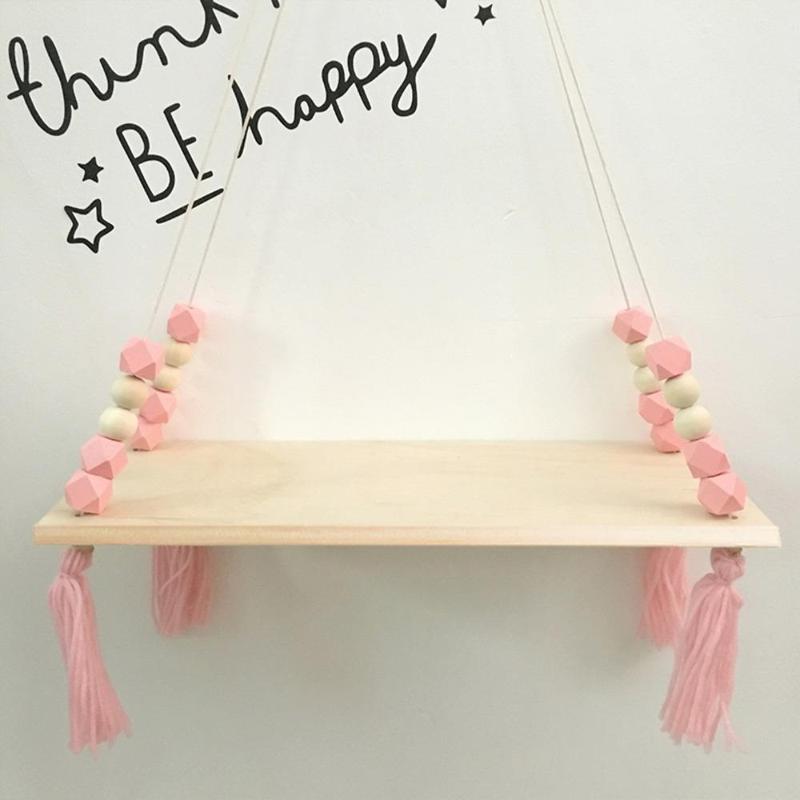 Wooden Hanging Shelf with Rope, 1 Count Tassel Decoration Shelf for Wall Storage, for Bedroom Living Room, Decor Display Shelf for Hanging Plant Photo