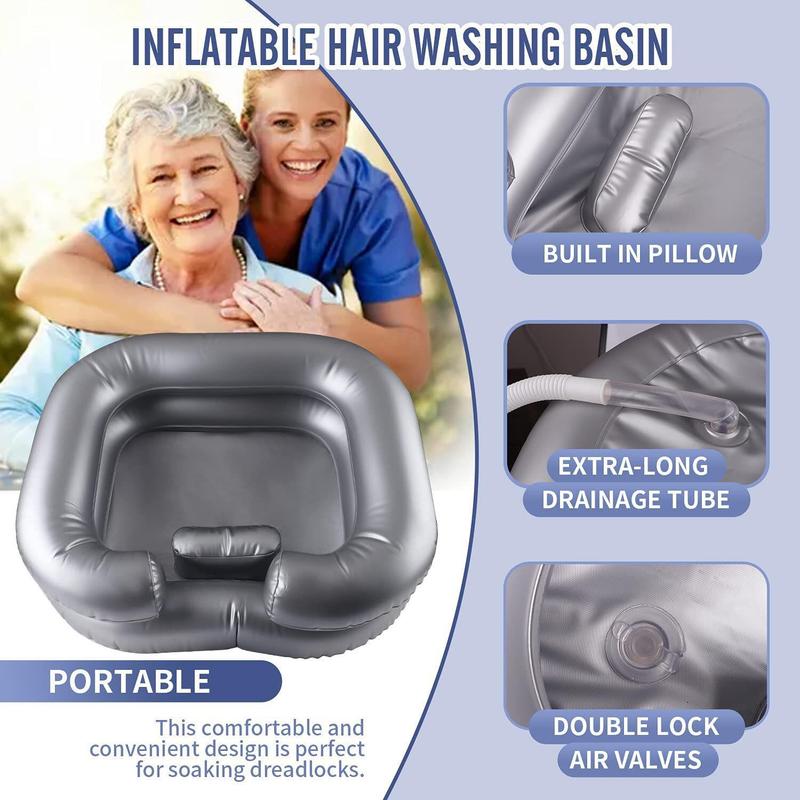 Double Layer Inflatable Hair Wash Basin, 2 Counts Durable Portable Washing Hair Pillow with 40in Drainage Pipe, Soft Shampoo Bowl for Home Bathroom Dormitory Camping, Boyfriend Gifts