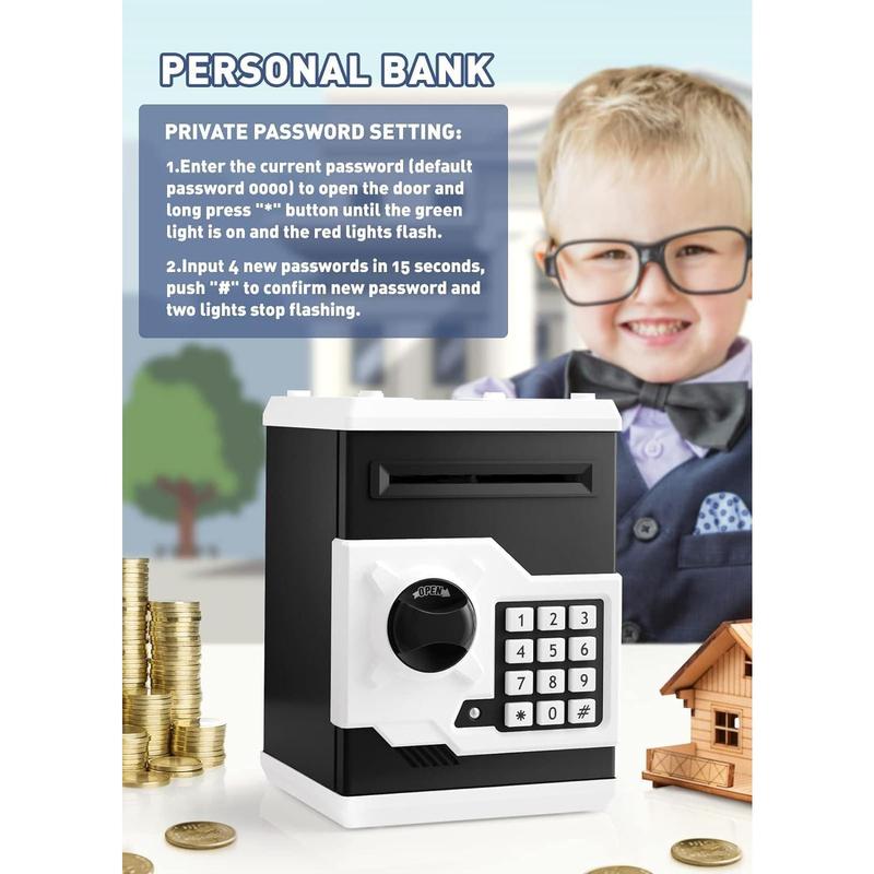 Piggy  for Girls Boys Large  Money  Banks with Password Protection, Automatic  Scroll Saving Box,  Gift for (Black-White)