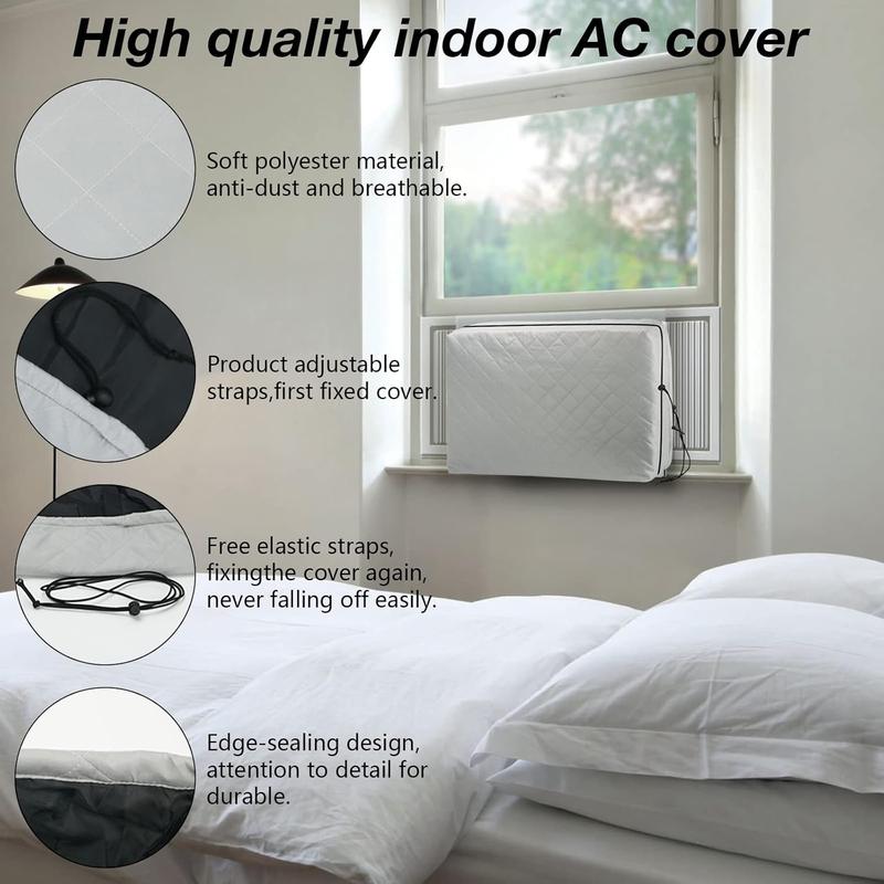 Indoor Air Conditioner Cover, AC Unit Window Cover for Inside Double Insulation with Elastic Drawstring 25L x 17H x 3.5D inches Grey