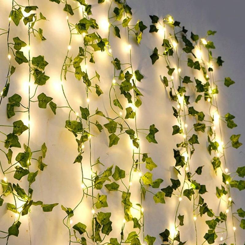 18Pack Set Fake Ivy Vines 7.05FT 12 Pack Artificial Ivy Leaf Plants Vine With 6Pcs 200cm LED String Light,Green Vines Garland Hanging For Home Kitchen Office Wedding Wall Decor, For Living Room Classroom Decor