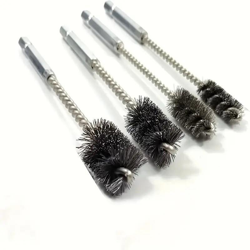 Stainless Steel Wire Brush Set, 4 Counts set Multipurpose Cleaning & Polishing Tool, Rust Removal Brush, Drill Brush Set for Bore and Pipe Cleaning