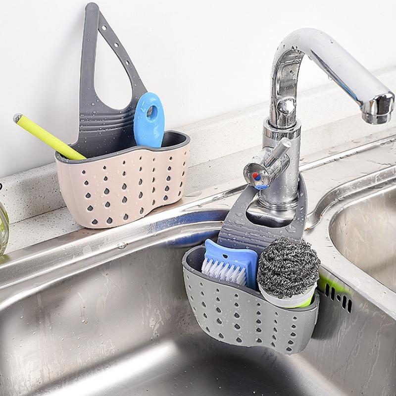 Kitchen Sink Hanging Drain Basket, 1 Set Adjustable Faucet Sponge Holder, Practical Kitchen Gadgets, Home Organizer Tools